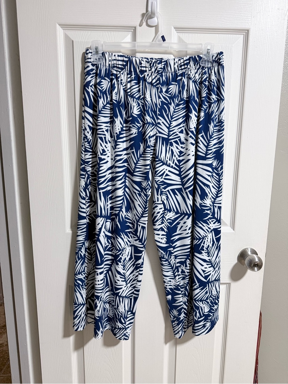 Navy and White Tropical Print Wide Leg Pants